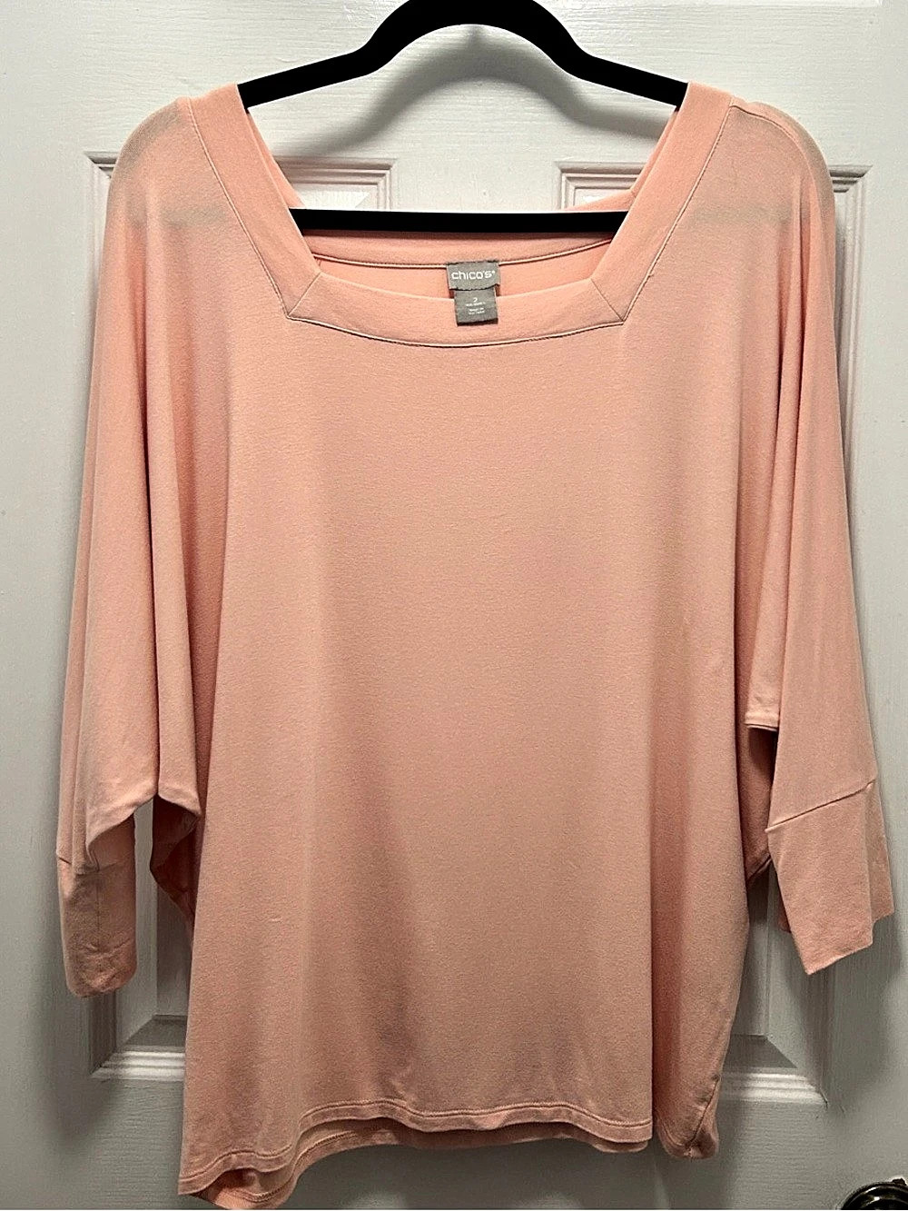 Chico's Square Neck Dolman Sleeve Knit Top Peach Pink Size 2 / Large